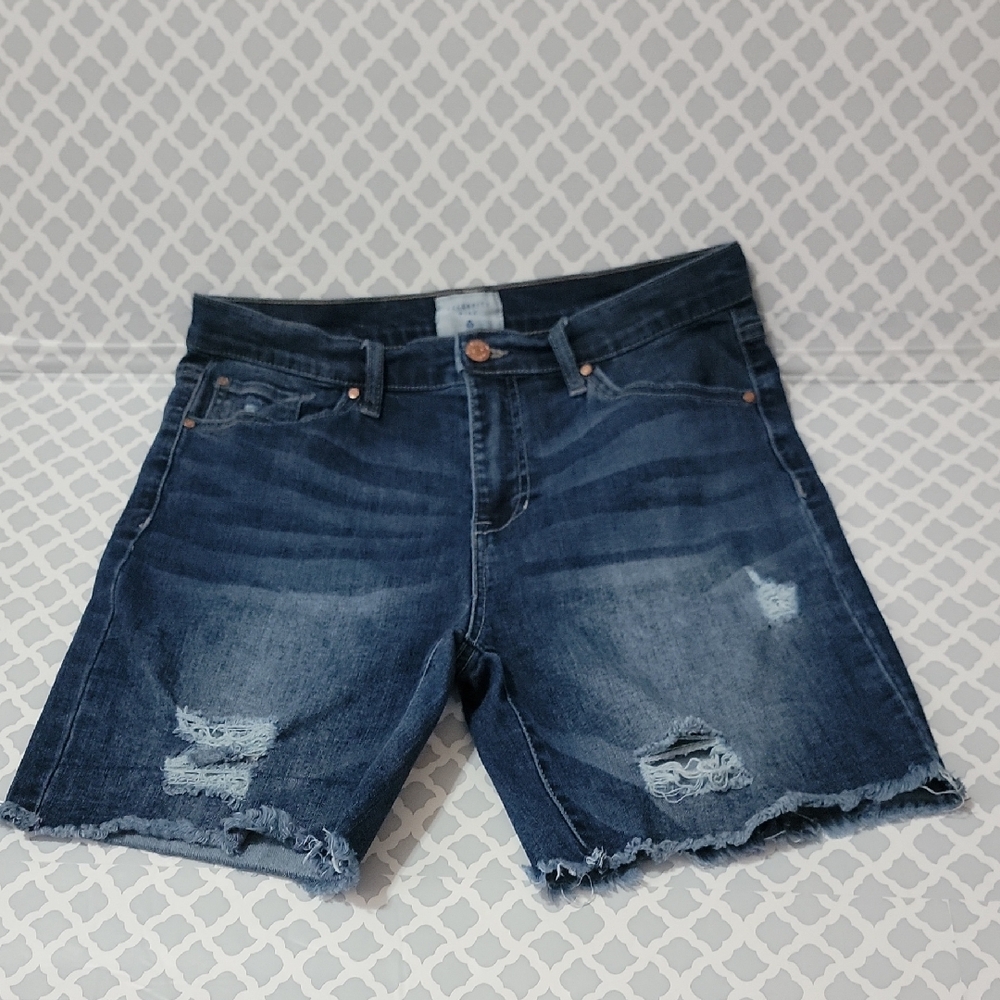Celebrity Pink Dark Blue Distressed Jean Shorts